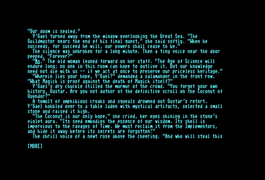 Beyond Zork: The Coconut of Quendor Commodore 128 Screenshot: Game introduction.