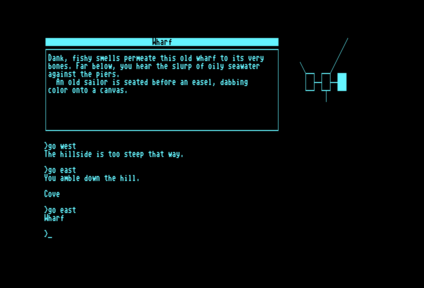 Beyond Zork: The Coconut of Quendor Commodore 128 Screenshot: Exploring the area...
