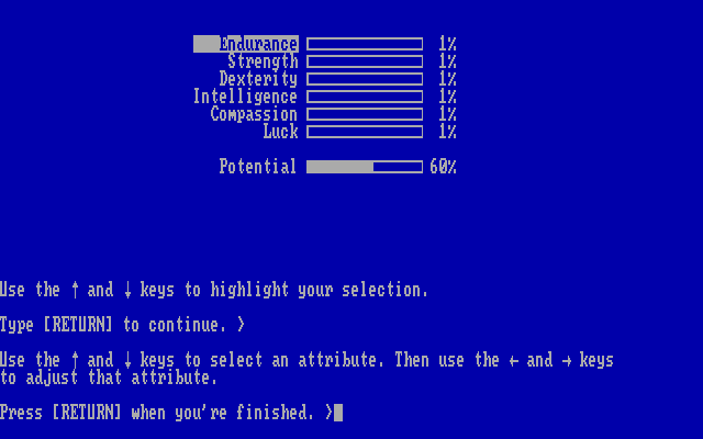 Beyond Zork: The Coconut of Quendor IBM PC/Compatibles Screenshot: Creating a new character.