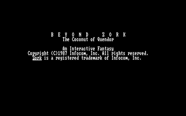 Beyond Zork: The Coconut of Quendor IBM PC/Compatibles Screenshot: Title screen.
