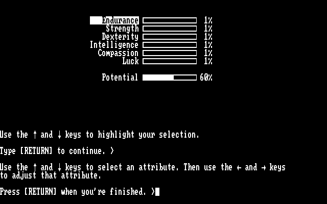 Beyond Zork: The Coconut of Quendor IBM PC/Compatibles Screenshot: Creating a new character.