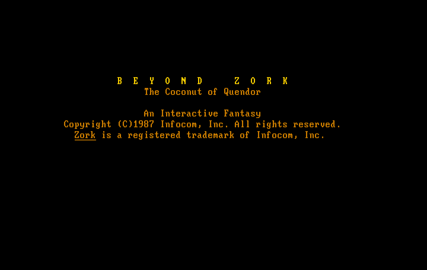 Beyond Zork: The Coconut of Quendor IBM PC/Compatibles Screenshot: Title screen.