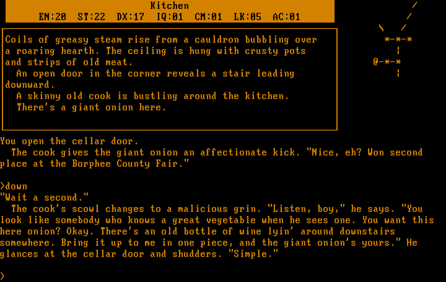 Beyond Zork: The Coconut of Quendor IBM PC/Compatibles Screenshot: Ready to descend into the cellar?