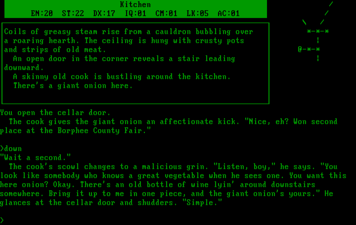 Beyond Zork: The Coconut of Quendor IBM PC/Compatibles Screenshot: Ready to descend into the cellar?