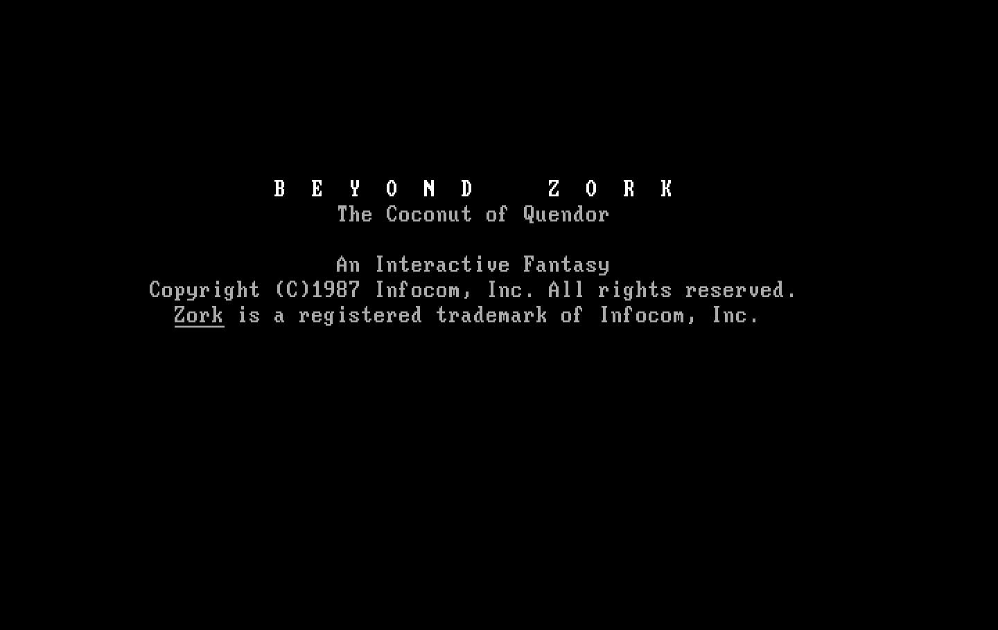 Beyond Zork: The Coconut of Quendor IBM PC/Compatibles Screenshot: Title screen.