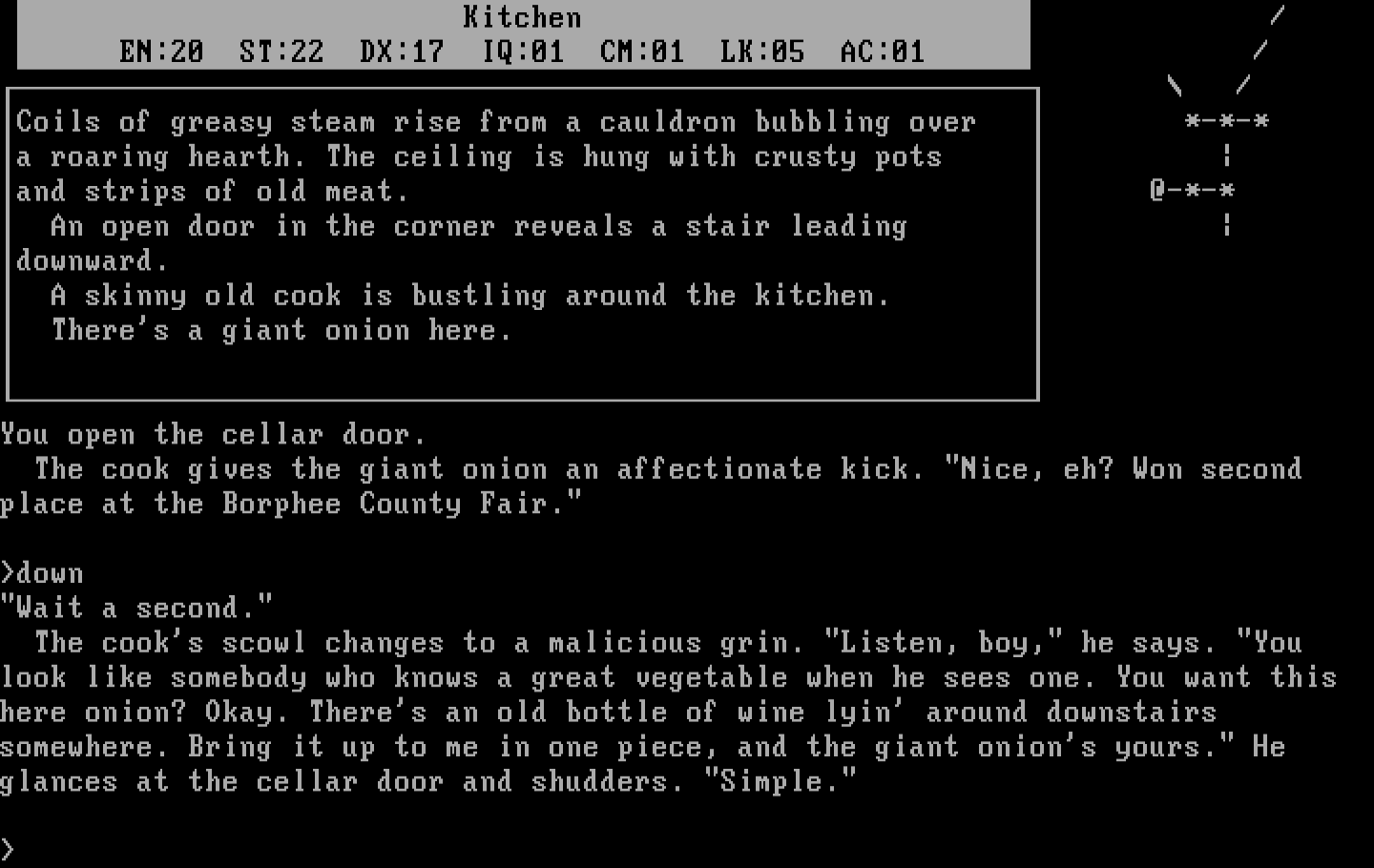Beyond Zork: The Coconut of Quendor IBM PC/Compatibles Screenshot: Ready to descend into the cellar?