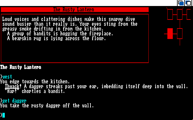 Beyond Zork: The Coconut of Quendor Amiga Screenshot: Be careful, it's dangerous here!