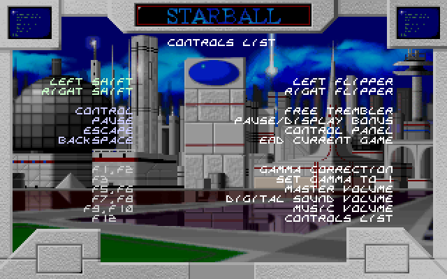 Starball IBM PC/Compatibles Screenshot: Controls list.