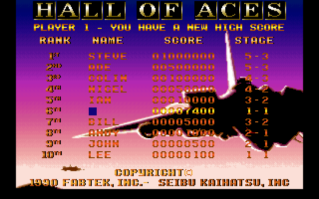 Raiden IBM PC/Compatibles Screenshot: High scores.