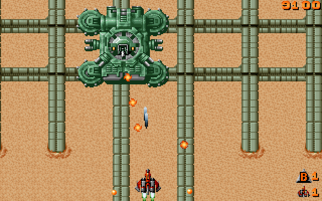 Raiden IBM PC/Compatibles Screenshot: The first end of level boss.