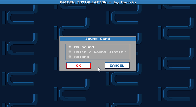 Raiden IBM PC/Compatibles Screenshot: Sound card setup.