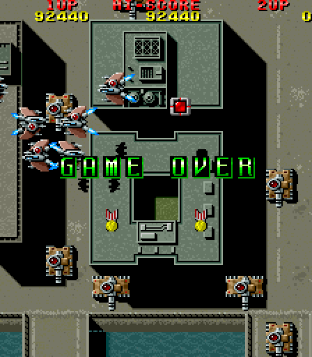 Raiden Arcade Screenshot: Game over.