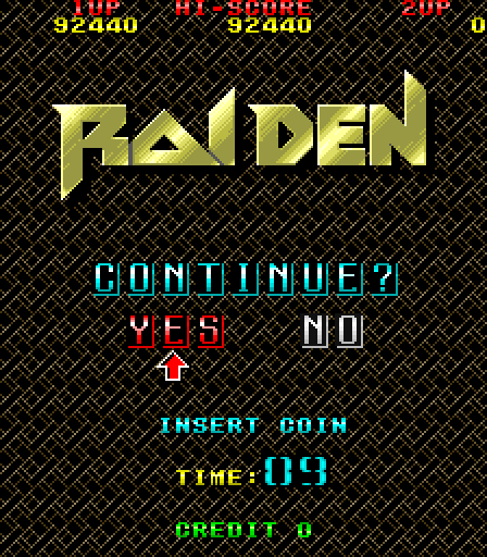 Raiden Arcade Screenshot: Continue the game?
