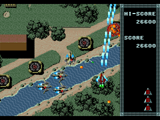 Raiden Sega Genesis / Mega Drive Screenshot: Blasting my way across a river...