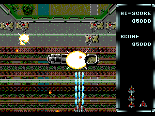 Raiden Sega Genesis / Mega Drive Screenshot: Blowing up a train.