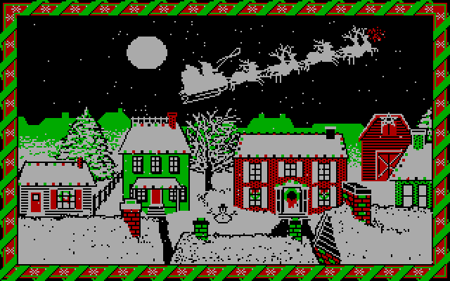 Jingle Disk IBM PC/Compatibles Screenshot: Santa's sleigh departs.