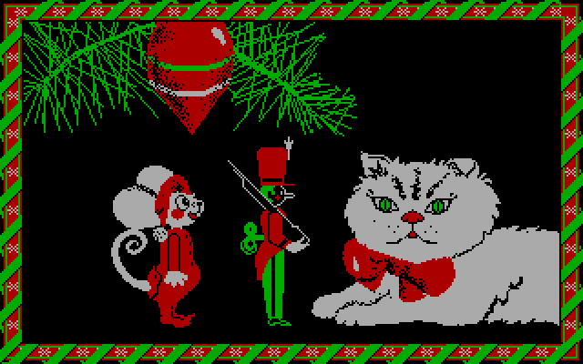 Jingle Disk IBM PC/Compatibles Screenshot: Time to wake the cat up!