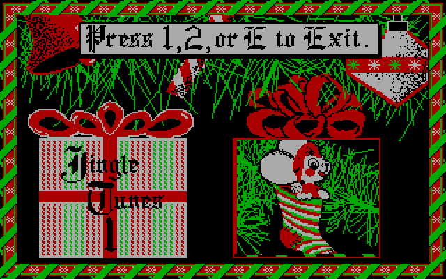 Jingle Disk IBM PC/Compatibles Screenshot: A short animation appears when selecting a menu option.