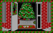 Jingle Disk for IBM PC/Compatibles - Inside a train circles a christmas tree.