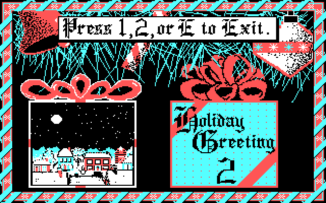 Jingle Disk IBM PC/Compatibles Screenshot: A short animation appears when you select a menu item.