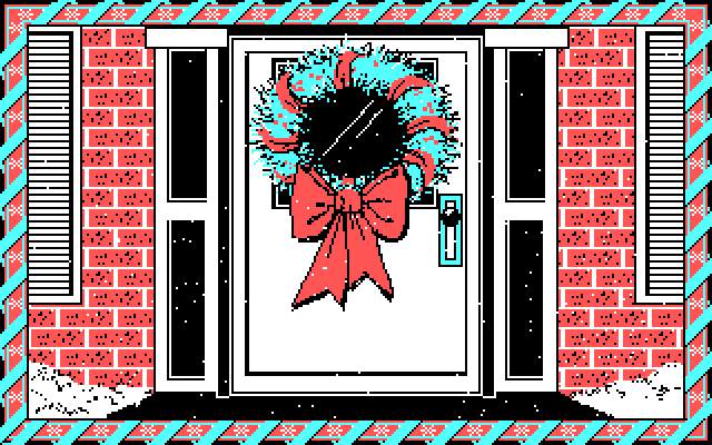 Jingle Disk IBM PC/Compatibles Screenshot: A wreath on the door.