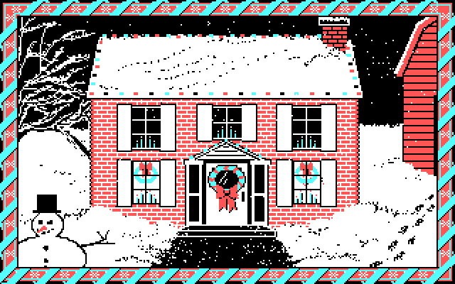 Jingle Disk IBM PC/Compatibles Screenshot: Houses are decorated with lights flashing different colors.