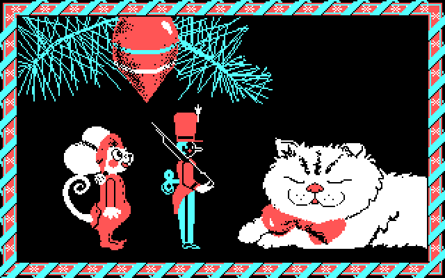 Jingle Disk IBM PC/Compatibles Screenshot: Time to wake the cat up!