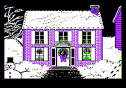 Jingle Disk for Apple II - Houses are decorated with lights flashing different colors.