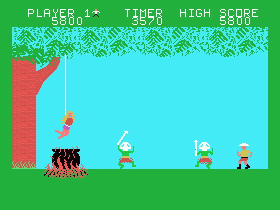Jungle Hunt TI-99/4A Screenshot: The natives are restless!