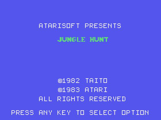 Jungle Hunt TI-99/4A Screenshot: Title screen.