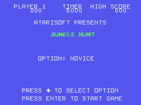 Jungle Hunt TI-99/4A Screenshot: Game options.