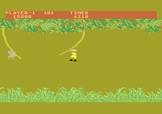 Jungle Hunt Atari 5200 Screenshot: On the more difficult second round you need to avoid monkeys.