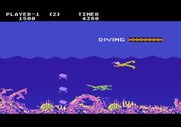 Jungle Hunt for Atari 5200 - If you touch the air bubbles you'll be trapped and dragged along with them.