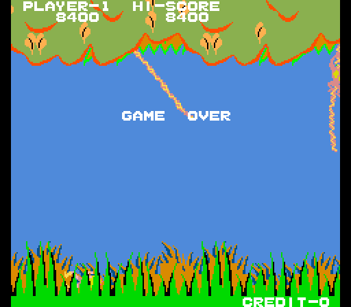 Jungle Hunt Arcade Screenshot: Game over.