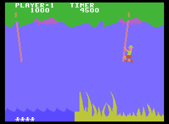Jungle Hunt ColecoVision Screenshot: The end of the vine sequence...