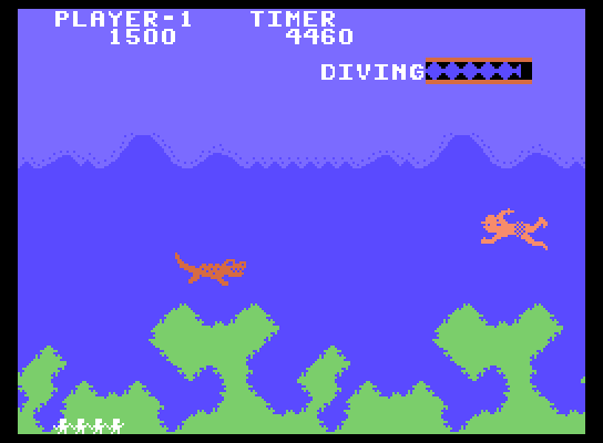 Jungle Hunt ColecoVision Screenshot: Swimming through the river...
