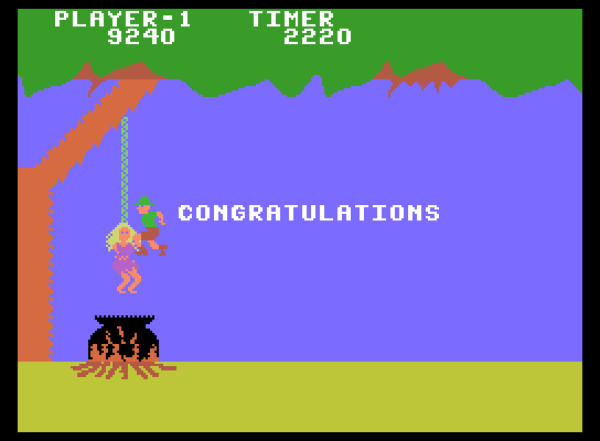 Jungle Hunt ColecoVision Screenshot: Round one complete!