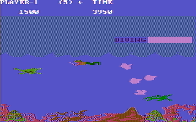 Jungle Hunt IBM PC/Compatibles Screenshot: Those bubbles slow you down if you get caught in them...