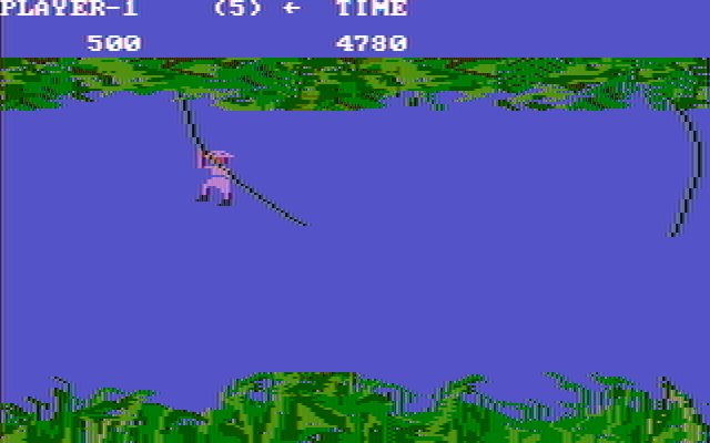 Jungle Hunt IBM PC/Compatibles Screenshot: Swinging from vine to vine...
