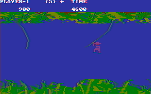 Jungle Hunt IBM PC/Compatibles Screenshot: Swinging from vine to vine...