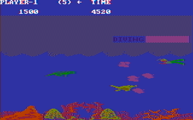 Jungle Hunt IBM PC/Compatibles Screenshot: If you get caught by the bubbles you temporarily can't control where you are swimming...
