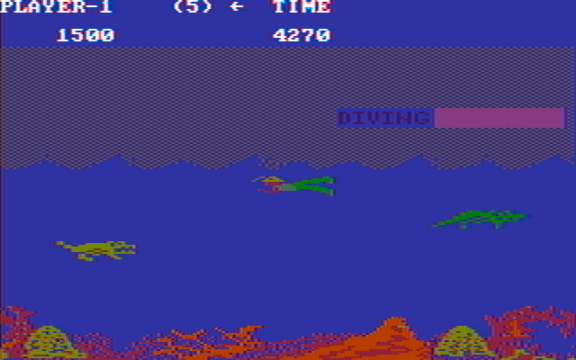 Jungle Hunt IBM PC/Compatibles Screenshot: Don't get eaten by crocodiles!