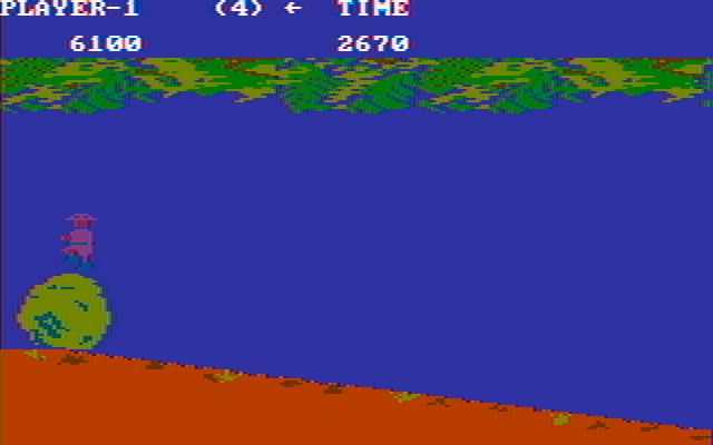 Jungle Hunt IBM PC/Compatibles Screenshot: The end of the boulder sequence.