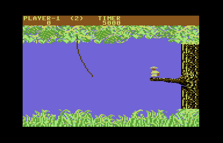 Jungle Hunt Commodore 64 Screenshot: Starting a game on the advanced skill level.