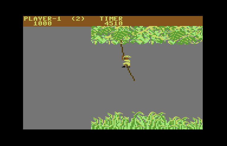 Jungle Hunt Commodore 64 Screenshot: The end of the vine sequence...