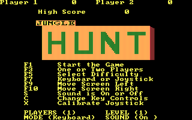 Jungle Hunt IBM PC/Compatibles Screenshot: Game options.