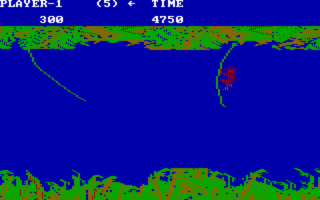 Jungle Hunt IBM PC/Compatibles Screenshot: Swinging from vine to vine...