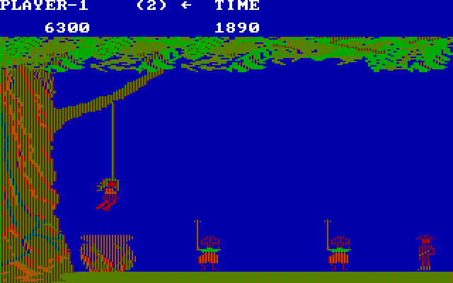 Jungle Hunt IBM PC/Compatibles Screenshot: Avoid the natives to save the girl.