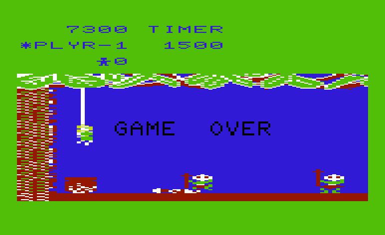 Jungle Hunt Commodore VIC-20 Screenshot: Game over.