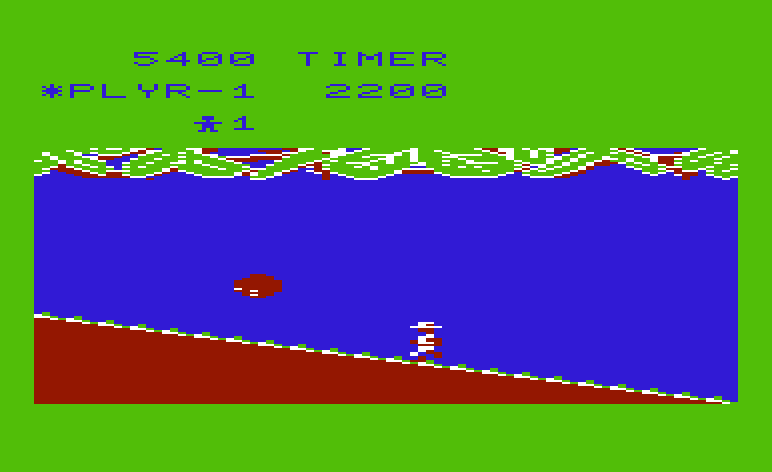Jungle Hunt Commodore VIC-20 Screenshot: Some rocks are bigger than others and you need to duck under them.